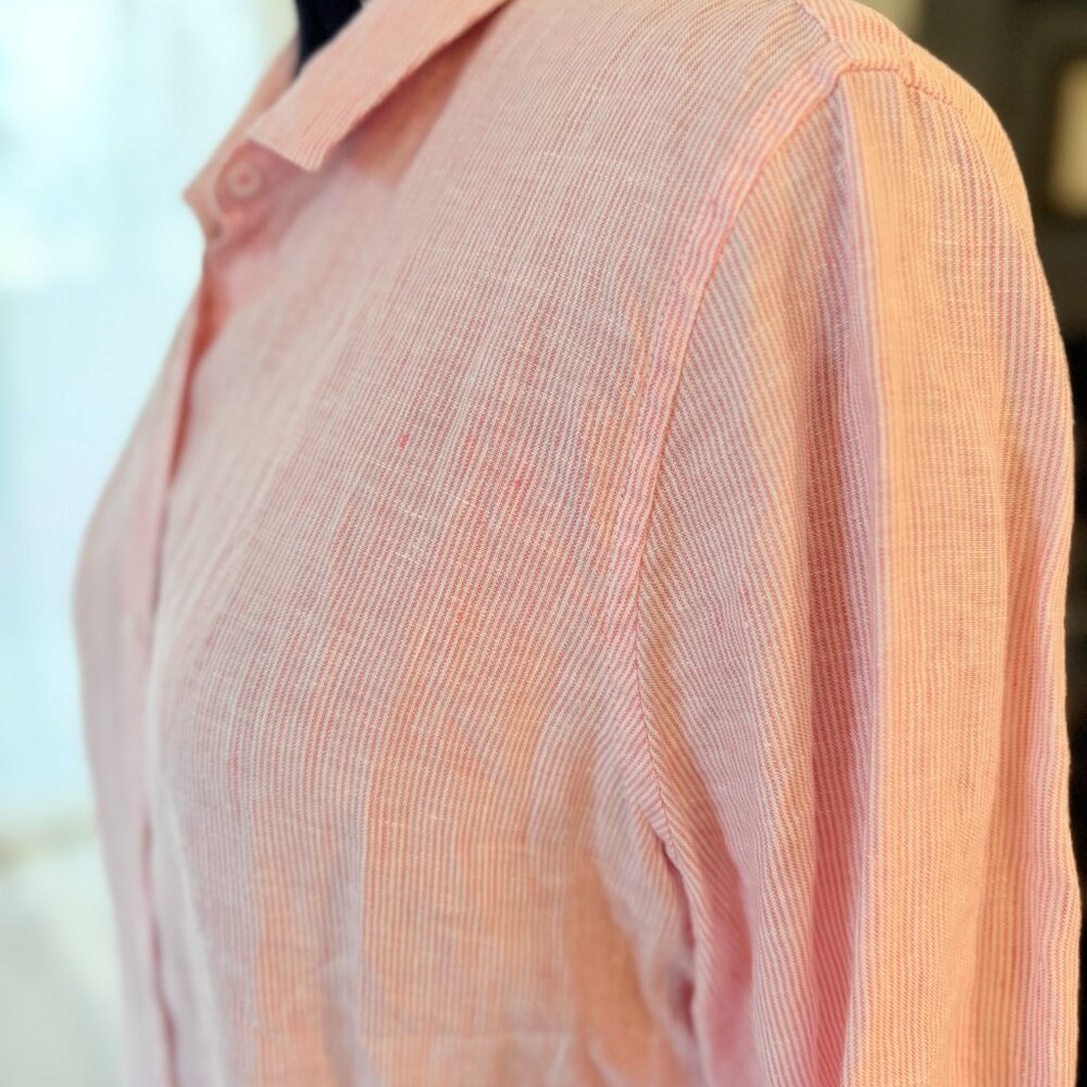 Barbour Pink Linen Relaxed Fit Button Down Shirt Size 12 Large - Picture 4 of 11